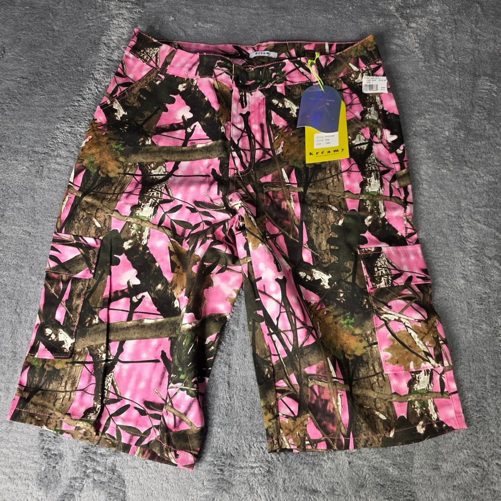 Kréamy Womens 14W Cargo Shorts Pink Realtree Camo P11122X Utility Pocket